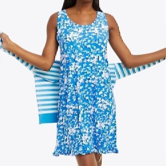 DRAPER JAMES Ruffle Nightie Blue White Floral Sleeveless PJ Nightgown Mini Dress - Picture 1 of 12